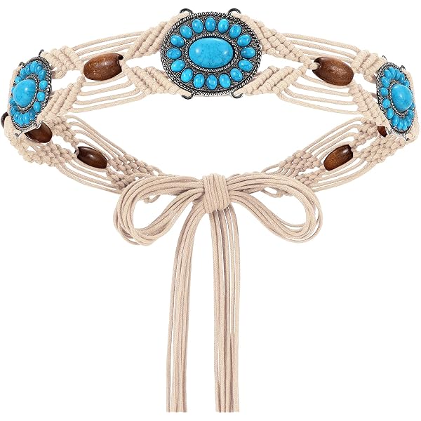 2653 Boho Western Belts For Woman Vintage Turquoise Belt Braid WHIPPY Boho Turquoise Belt for Women Wax Rope Braided Waist  main image 2