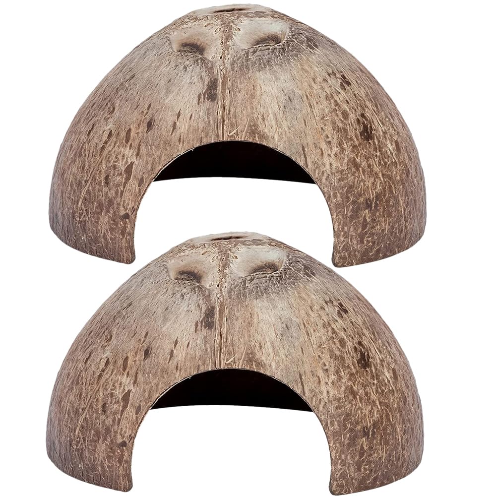 FRCOLOR 2Pcs Coconut Shell Reptile Hideouts Resin Reptile Shelter Crab Tank for Crabs, Spiders, Lizards, and Small Pets