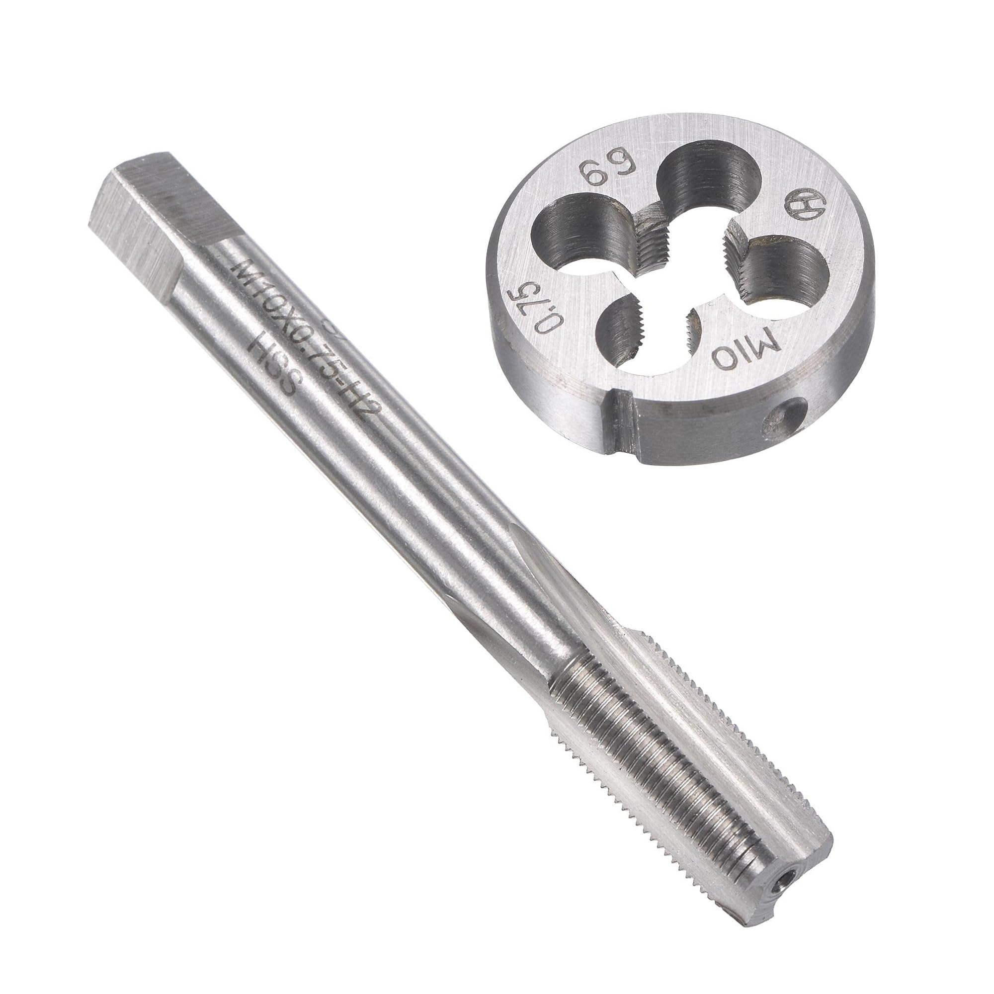 Unifizz M10 x 0.75mm Metric Tap and Die Set, Machine Thread Screw Tap with Round Threading Die, Tap & Die Kit for Nut Screw Bolt Thread Repair