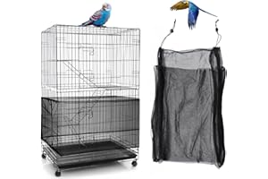 COHYVER Bird Cage Seed Catcher, Adjustable Bird Cage Skirt, Soft and Airy Mesh Netting Cover for Pets Parrot Parakeet Macaw, Multiple Sizes Colors Fit for Round Square Cages (Black, 118x15.7 in/ 300x40 cm)