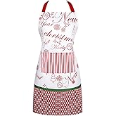 TRIWORKS Christmas Apron with Pocket Women Kitchen Apron for Cooking Baking Xmas Aprons Holiday Aprons with Adjustable Ties
