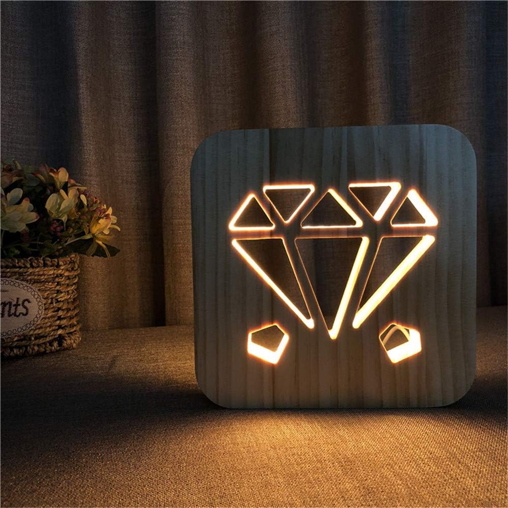 Creative Diamond Design 3d Wooden Lamp Warm White Led Usb Night Light Home Decoration Amazon Com