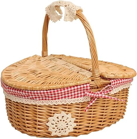 Amazon ピクニックバスケットに 収納バスケットに スクエアバスケット レース かご バスケット かご 収納 ピクニックバスケット 収納バスケット スリッパ収納 タオル収納 ナチュラル雑貨 小物入れ ワンハンドル 収納ボックス おしゃれ シンプル かわいい 柳かご かご