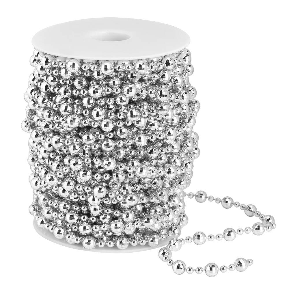 20m String Beads Faux Pearl Beads String Garland String Roll Wedding Party Christmas Tree Wedding Crafts DIY Decorations(Silver)