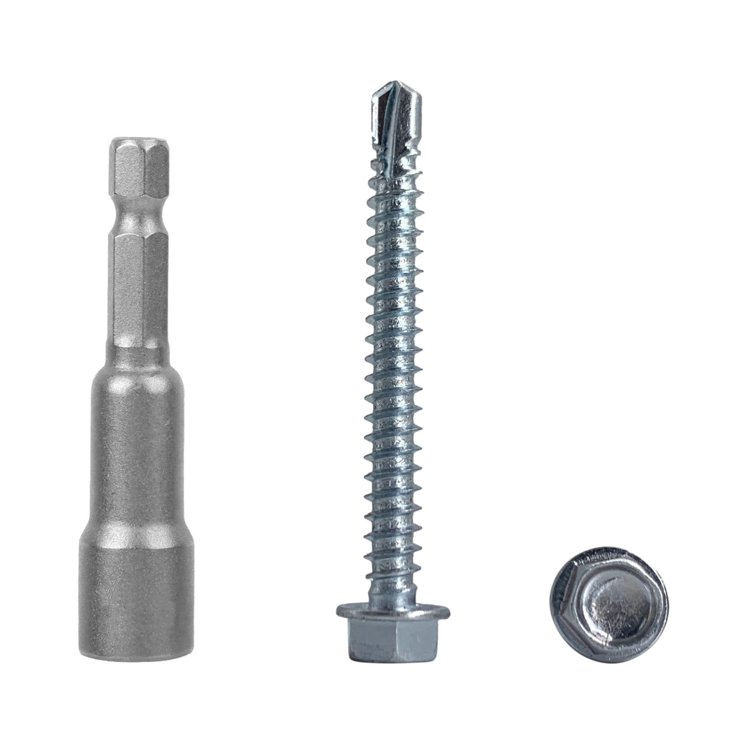 (Pack of 200 pcs) DIN 7504 K Zinc Plated Steel 5.5 x 50 mm Screws, Self-Drilling Sheet Metal Screw, Hex Washer Head, Self Tapping (200, 5.5 x 50 mm)