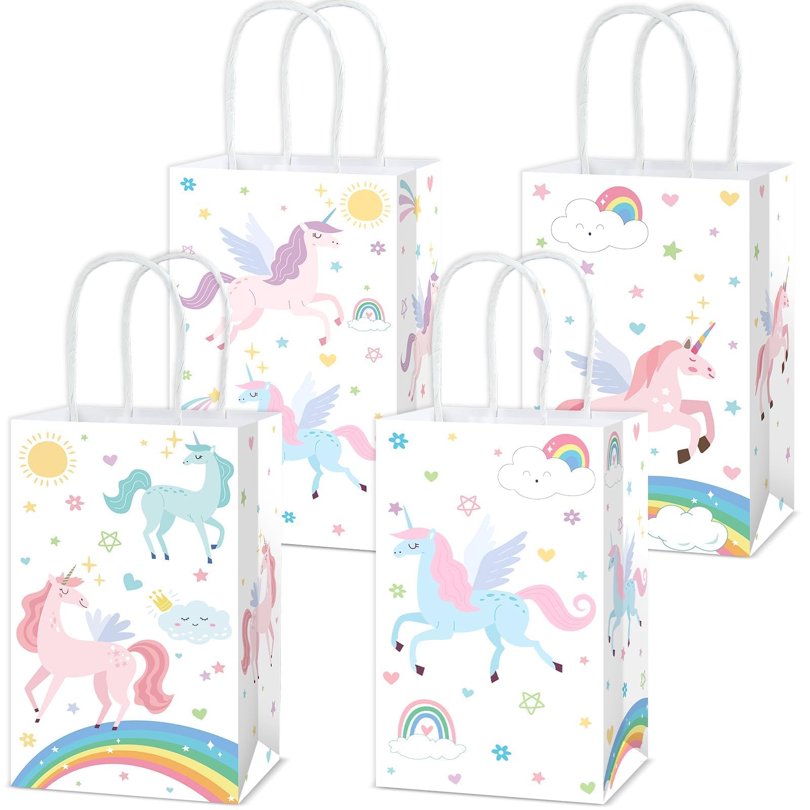 Photo 1 of 12Pcs Unicorn Party Favor Gift Bags with Handles Pastel Rainbow themed Goodie Bags Candy Bag for Birthday Party Decorations Paper Unicorn Gift Treat Bag for Kids Girl Baby Shower Parties Supplies