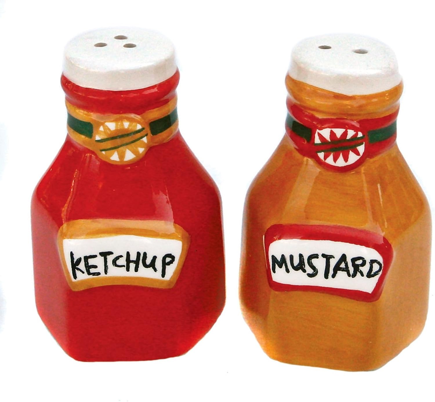 Bottle of Ketchup and Mustard Condiments Ceramic Salt and