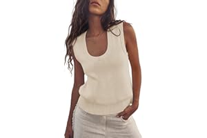 Saodimallsu Womens Summer Sweater Vest Sleeveless Ribbed Knit Tank Tops Going Out Casual Basic Scoop Neck Tshirt
