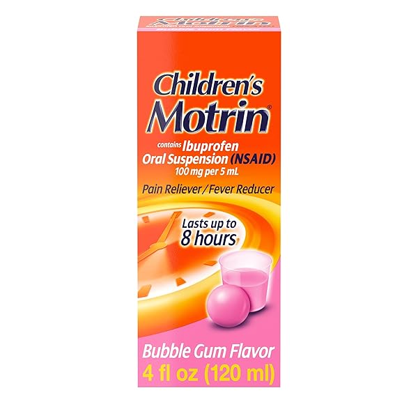 CHILDREN’S MOTRIN ORAL SUSPENSION MEDICINE, 100 MG IBUPROFEN, KIDS FEVER REDUCER & PAIN RELIEVER FOR MINOR ACHES & PAINS DUE TO COLD & FLU, ALCOHOL-FREE, BUBBLE GUM FLAVORED, 4 FL. OZ