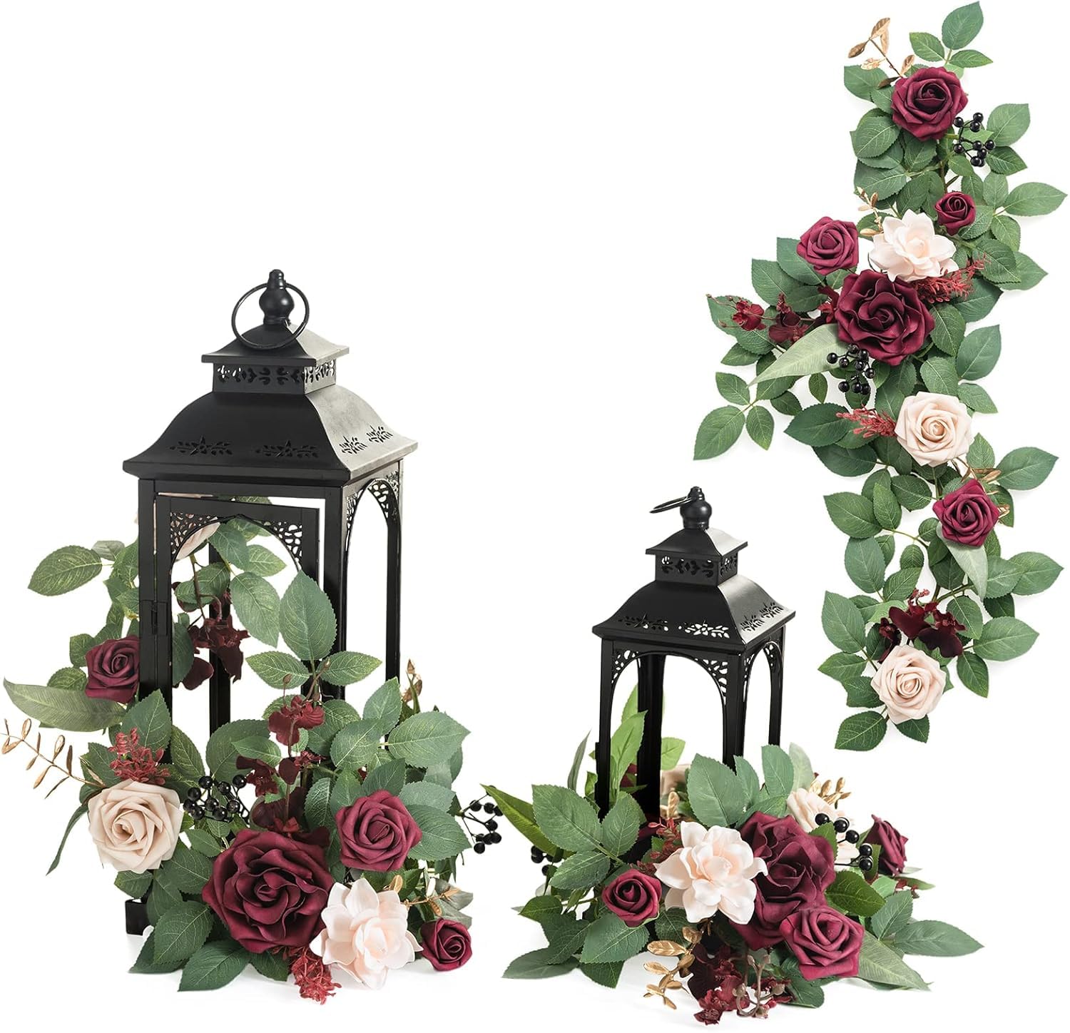 Photo 1 of ***MISSING PIECES*** Ling's moment 6Pack 2ft Burgundy Artificial Flowers Garland Marsala & Blush Lantern Flower Arch Floral Centerpieces Wedding Aisle Decor Chair Flowers for Signs DIY Table Wall Window Cake Decoration