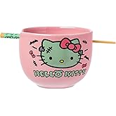 Silver Buffalo Sanrio Hello Kitty Halloween Spooky Frankenstein Ceramic Ramen Bowl with Chopsticks, Microwave Safe, 20 Ounces