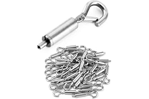 QWORK Steel Wire Rope Hanger, 40 Pack Portable Hook & Eye Turnbuckle Tension for 1/16-3/32 Stainless Steel Cable Guide Wire R