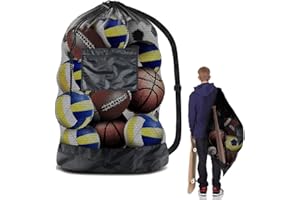 Extra Large Sports Ball Bag Mesh Socce Ball Bag Heavy Duty Drawstring Bags Team Work for Holding Basketball, Volleyball, Base