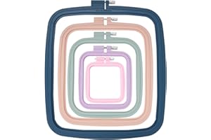 JOYIBAY 5PCS Square Embroidery Hoops, Plastic Cross Stitch Hoops, Screw Fixing Square Embroidery Frames, DIY Sewing Tools for Cross Stitching (2.7" x 2.9", 3.7" x 4.3", 5.7" x 6.5", 7.7” x 8.7”, 9.8” x 11.0”)