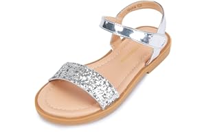 PANDANINJIA Gina Girls Sandals Open Toe Summer Flats Dress Sandals Shoes Toddler/Little Kid/Big Kid