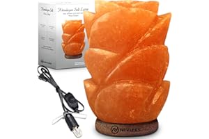 Nevlers Rose Shape Pink Himalayan Salt Lamp with Wood Base | 7-8 lbs & 7"- 8" Himalayan Pink Salt Lamp w/Dimmer Cord & Light Bulb | 100% Salt Rock Lamp | Pink Salt Lamp for Home Decor