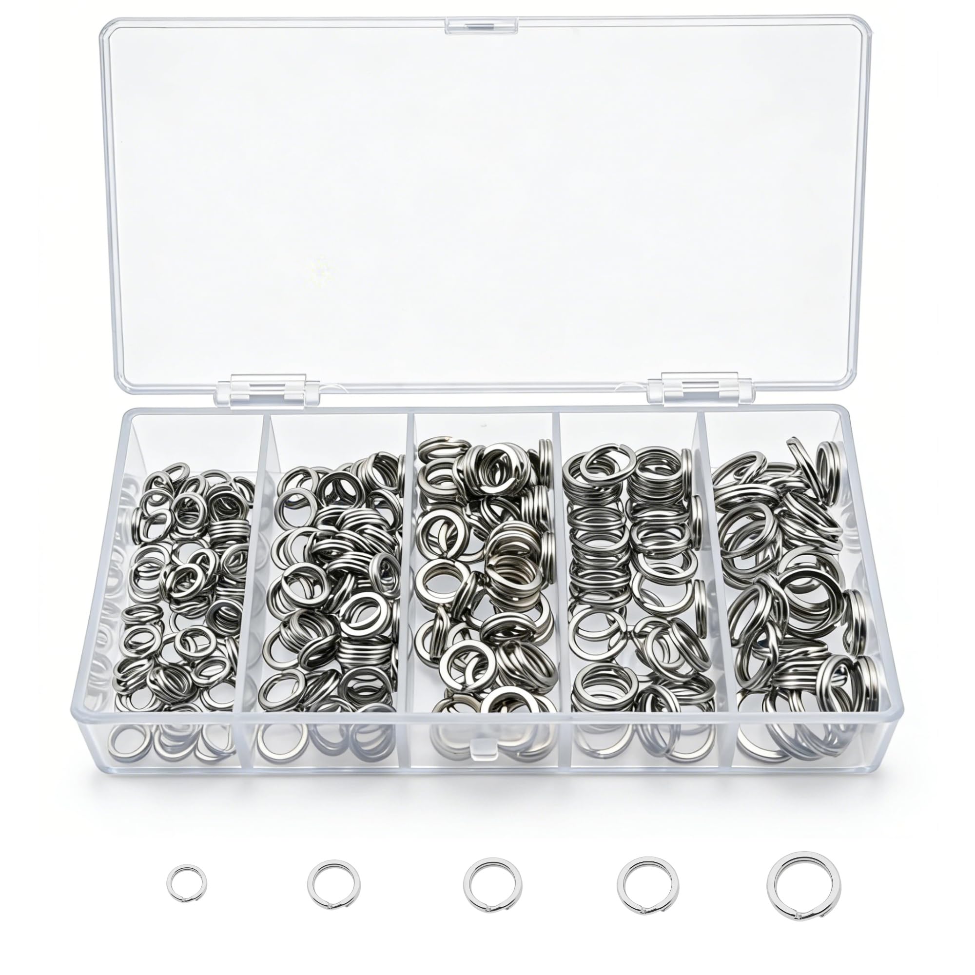 Fishing Split Rings Kit: 250pcs Heavy Duty Steel Fishing Lure Making Ring Fishing Hook Connector Tackle(Silver Split Set)