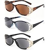 JM Full Lens Reading Sunglasses for Women, Vintage Oval Reader Sunglasses with UV400 Protection 3 Pack