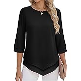 ANRABESS Womens 3/4 Sleeve Blouses Dressy Casual Double Layers Shirts Flowy Tunic Top 2026 Spring Beach Vacation Clothes