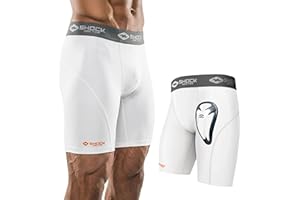 Shock Doctor Compression Shorts with Protective Bio-Flex Cup, Moisture Wicking Vented Protection, Adult Size