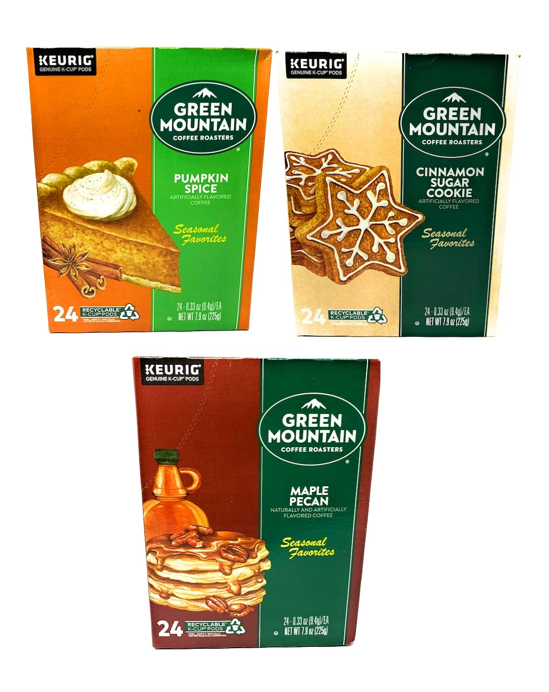 Green Mountain K Cups Seasonal Variety Pack of 3 Flavors - Cinnamon Sugar Cookie, Pumpkin Spice, and