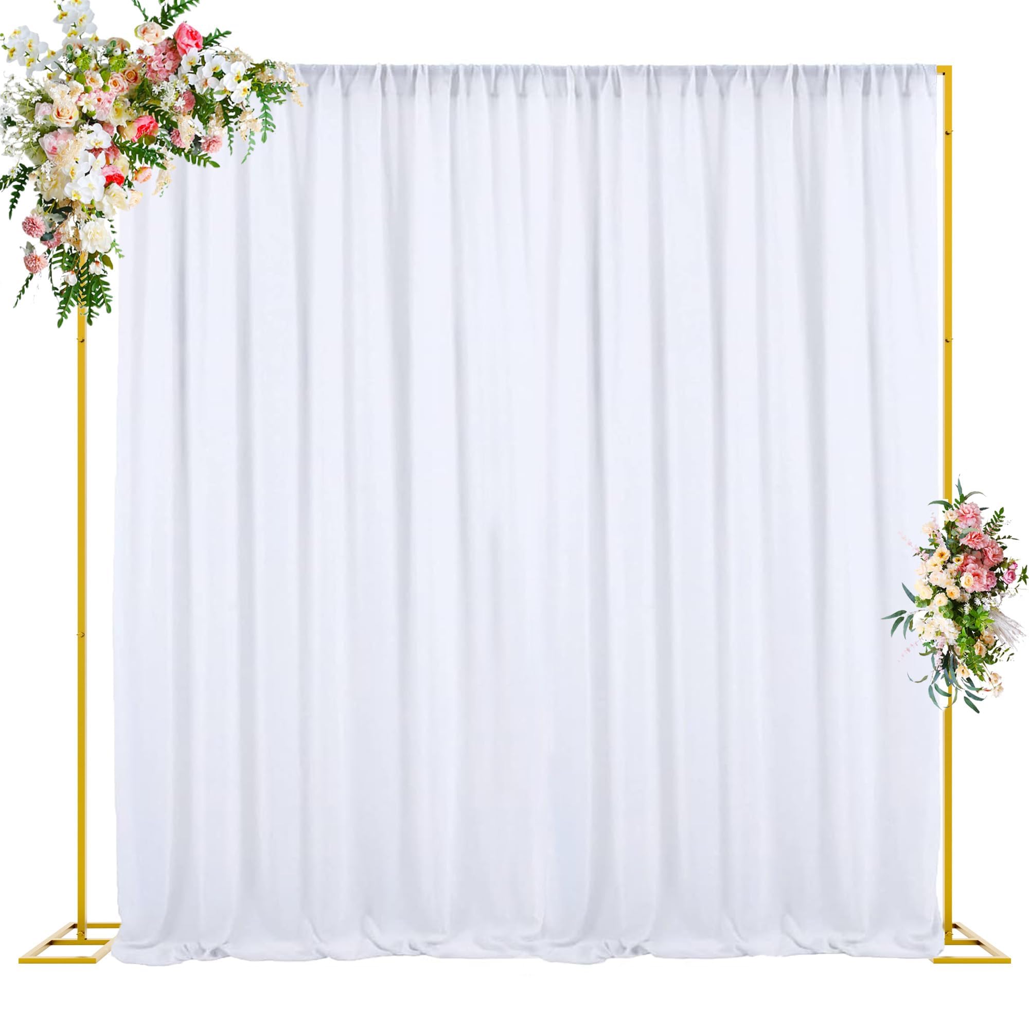 Photo 1 of Wokceer 10x10 FT Backdrop Stand Heavy Duty Pipe and Drape Kit, Adjustable Gold Backdrop Stand for Wedding Birthday Party Photography Photo Booth Background Christmas Decoration