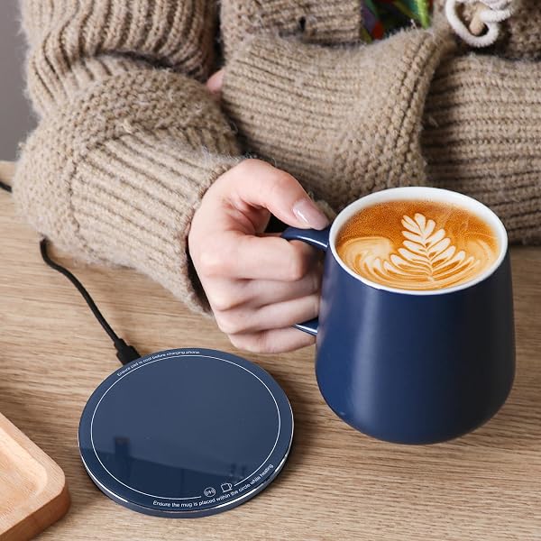 APEKX SELF-HEATING CERAMIC COFFEE MUG – STABLE 130°F TEMPERATURE, 15W WIRELESS PHONE CHARGING, 12.8 FL OZ CAPACITY – USB-C ENABLED. (DEEP NAVY)