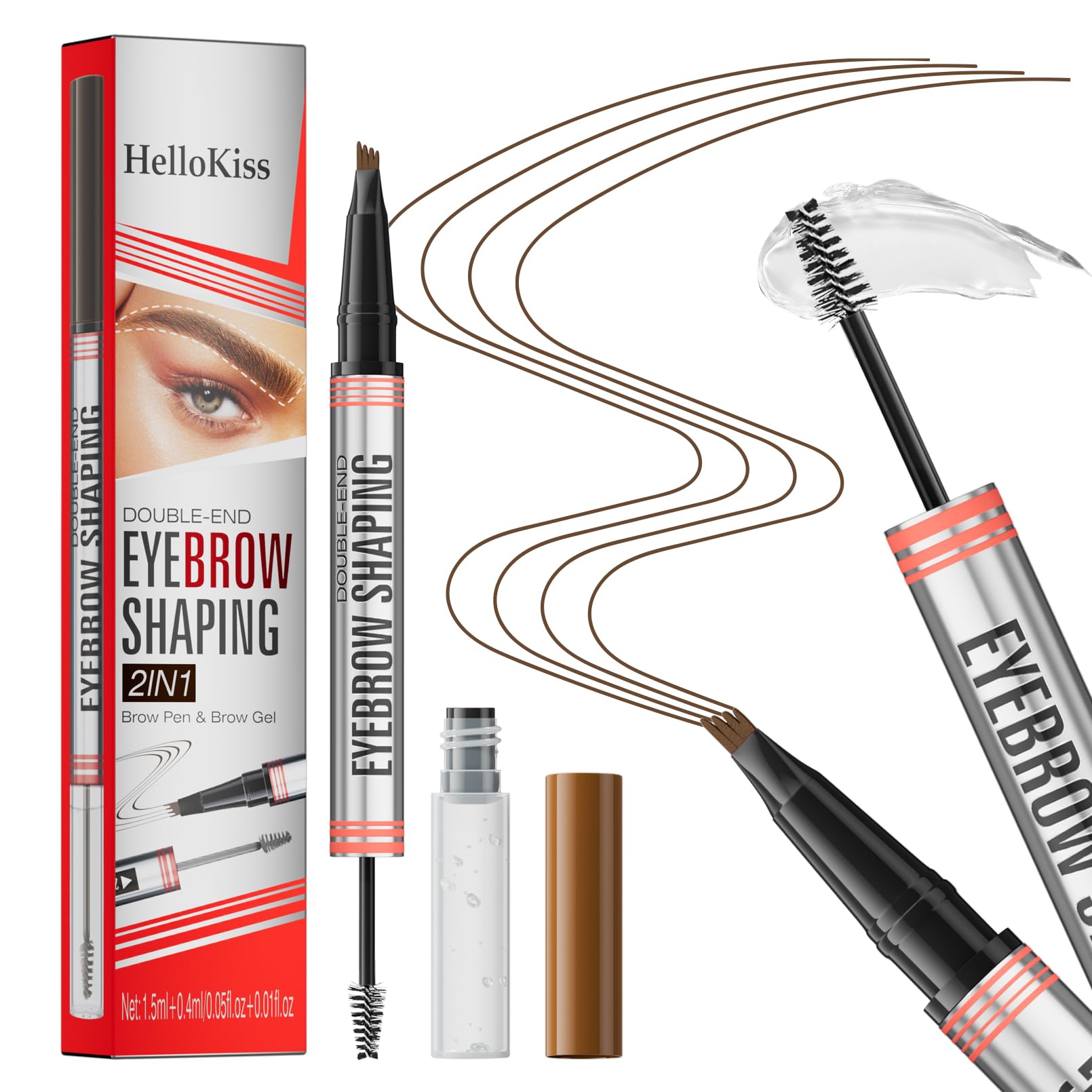 Eyebrow Pencil with Eyebrow Gel, 2 in 1 Brow Pen and Brow Gel with 4 Micro-Fork Tip,Waterproof Eyebrow Pen and Smudgeproof Brow Pen,Natural Trendy Shaping Brow for Long Lasting Results (black)