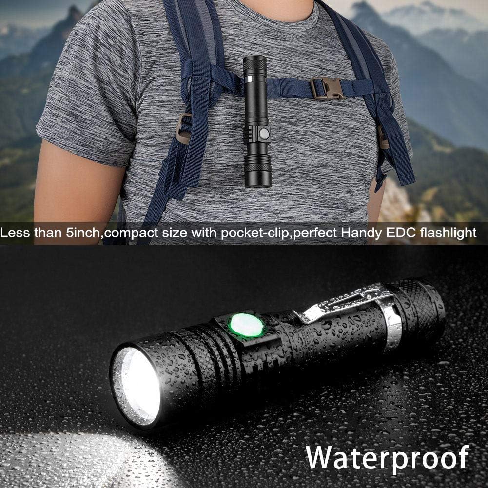 LED Tactical Flashlight Rechargeable (Battery Included), IPX6 Waterproof Flashlight, 1200lm, Super Bright LED, Zoomable, Pocket-size Small LED Flashlight for Hiking, Camping, Emergency - - 