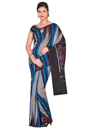 ODISHA HANDLOOM Womens Sambalpuri Cotton Saree With Blouse Piece (OHAUG2019-195_Grey)