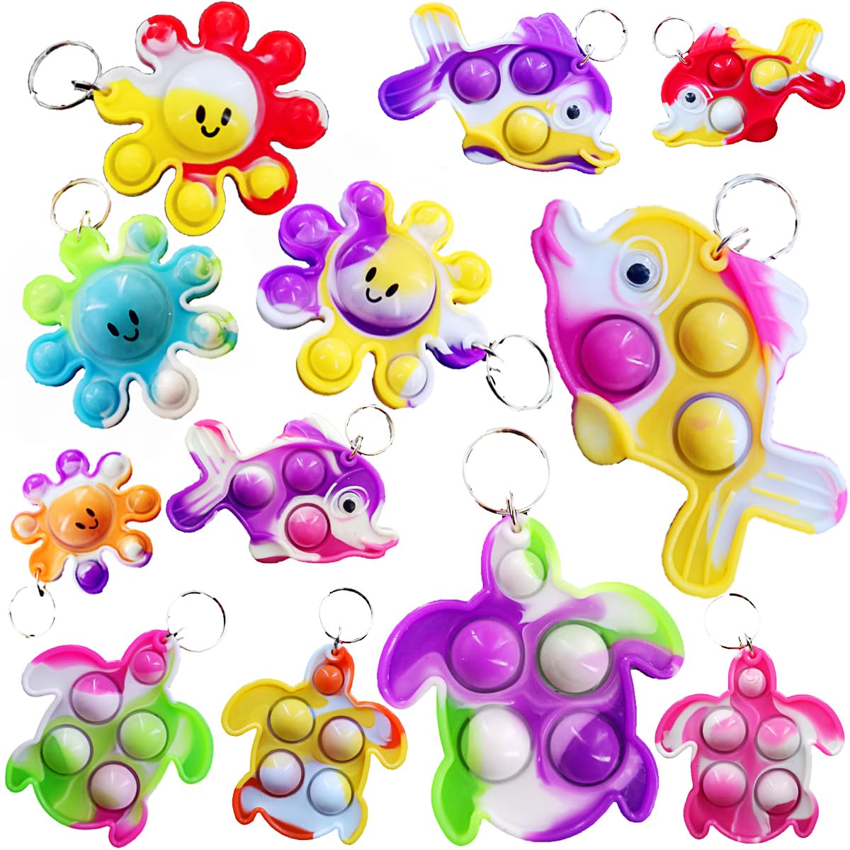 Photo 1 of Roaqua 12 Packs Bulk Octopus fishs turtles Mini pop Keychain