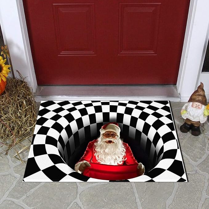 【US Stock】Cotton Buffalo Plaid Rugs Christmas Hallucinatory Rugs Santa Claus Rugs