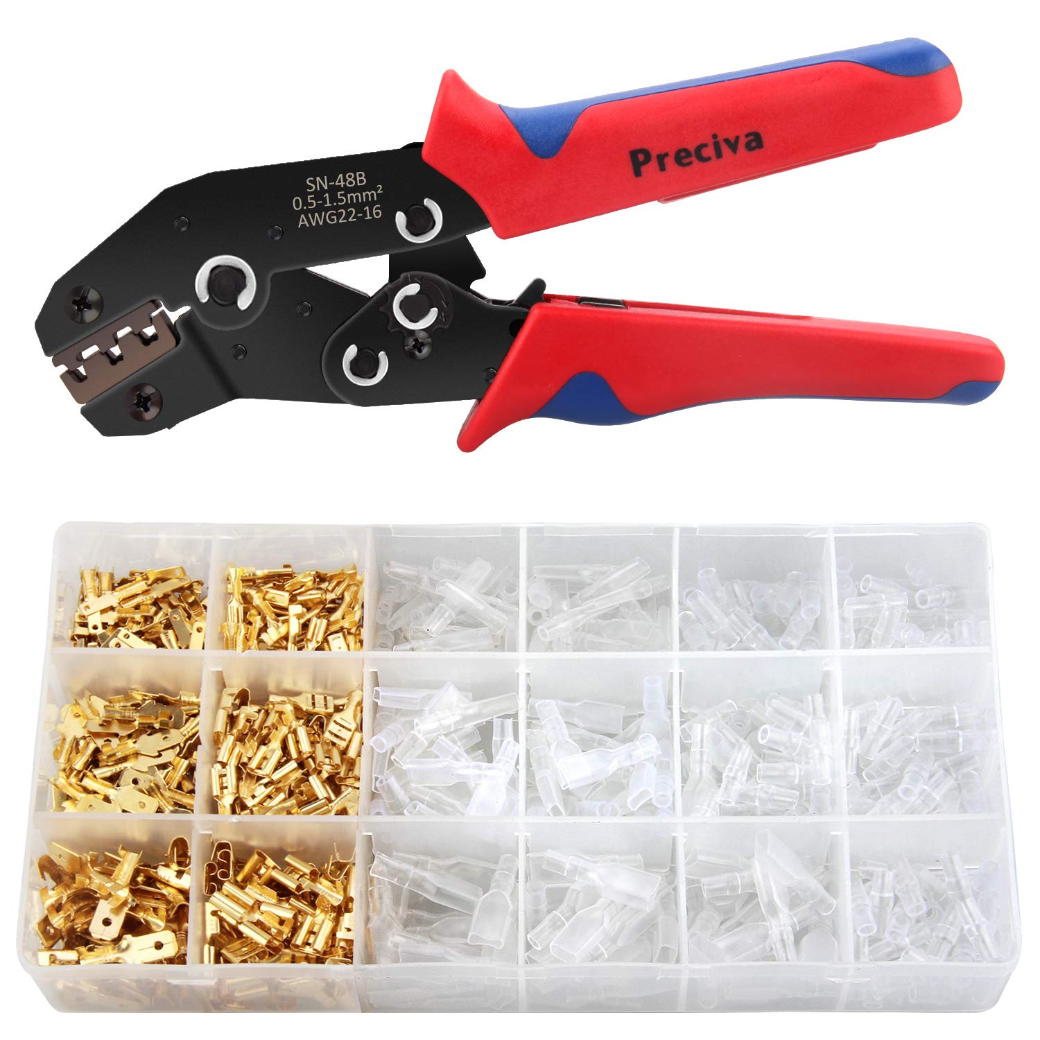 Terminals Crimping Tool Kit, Preciva Spade Connectors Crimper Self-Adjusting Automatic Ratcheting Wire Terminals Crimping Tool of AWG26-16(0.5-1.5mm²) with 300PCS Male and Female Spade Connectors