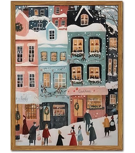 Déco Murale Vintage Sur Toile Père Noël - Scène De Noël Rustique Avec