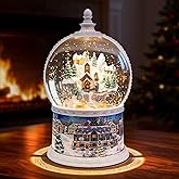 Large Christmas Snow Globes, Village Snow Globe Christmas Lantern,Rotating Train,Musical Glitter Globe,10.2 Inch, LED Lights,USB&Battery Operated, Christmas Decoration Gift for Home