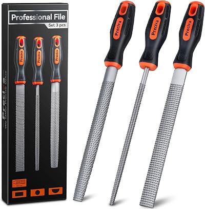 Preciva 3-in-1 Wood Rasp File Set 200mm Flat Half-Round Round High Carbon Steel