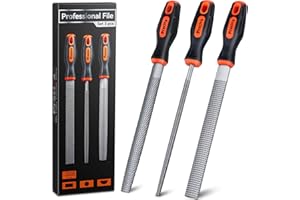 Preciva 3PCS Files Set, Wood Rasps High Carbon Steel File Set includes Flat File, Round File & Half Round File Used for Wood 