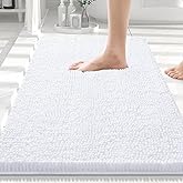 Smiry Luxury Chenille Bathroom Rugs 30x20, Extra Soft and Absorbent Shaggy Bath Mat, Machine Washable, Non-Slip Plush Carpet Runner for Tub, Shower, and Floor, Home Decor Accessories, White