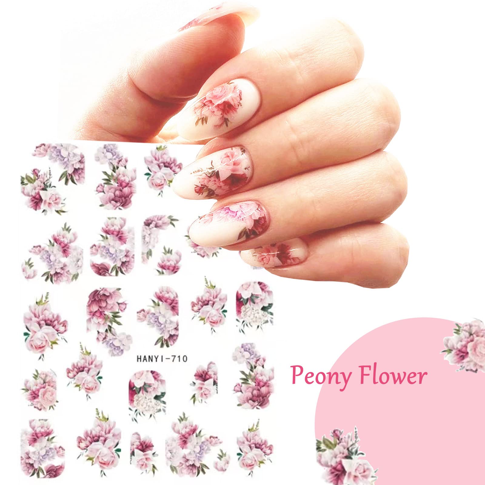 Baoximong 9 Sheets Flower Nail Art Stickers Decals 3D Self-Adhesive Nail Decals Spring Floral Nail Art Supplies Charming Daisy Leave Peony Nail Accessories for Women Nail Decorations Design - Image 2
