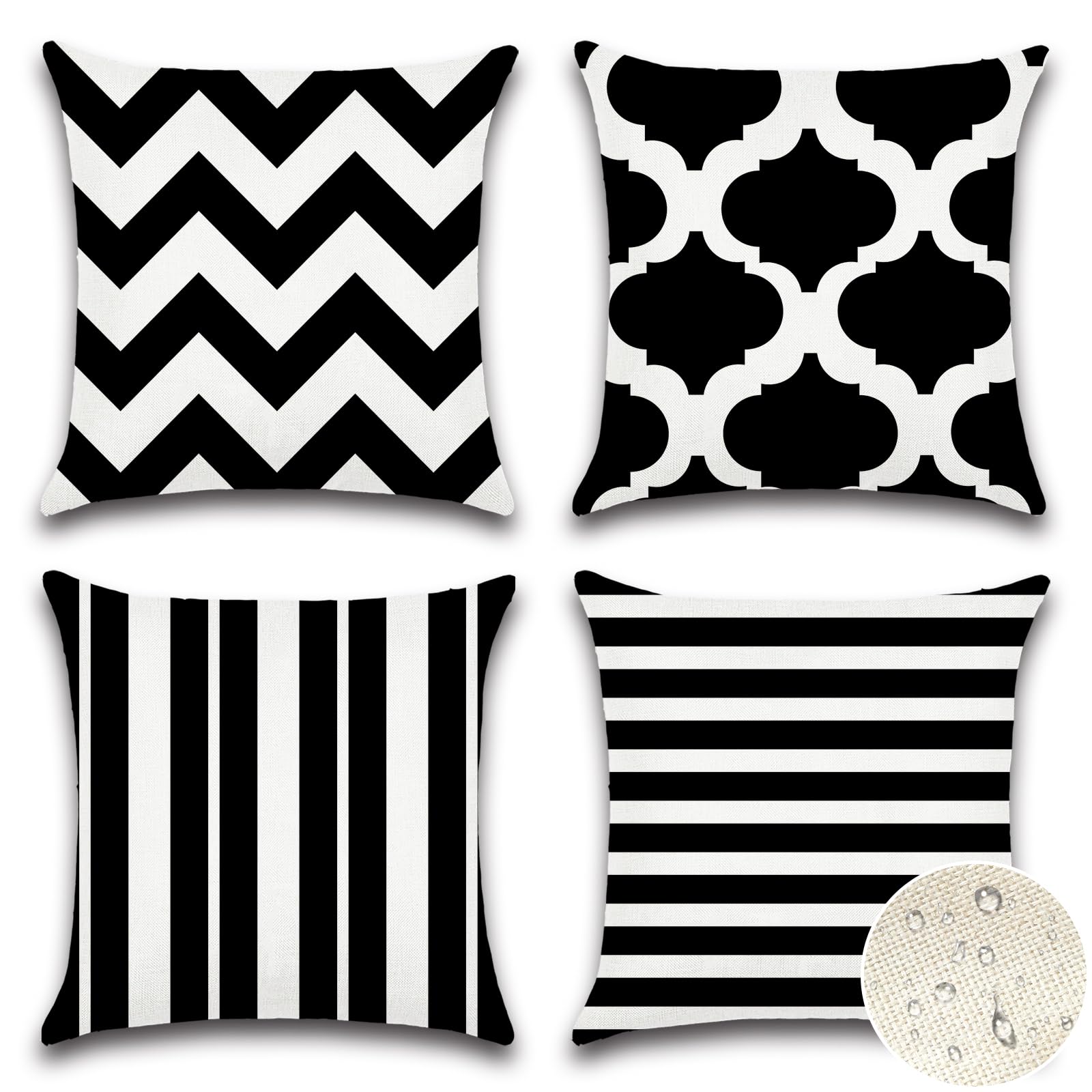 Photo 1 of OTOSTAR Set of 4 Waterproof Throw Pillow Covers 16x16 Inch Farmhouse Geometric Square Pillow Cases for Couch Patio Furniture Balcony Garden Outdoor Decoration?Geometry70-Black?