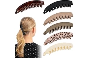 Hoxfly 6pcs Banana Hair Clips, 5.1" Non Slip Matte Banana Claw Clips, Strong Hold Leopard Banana Clip for Girls Thick Hair Fi