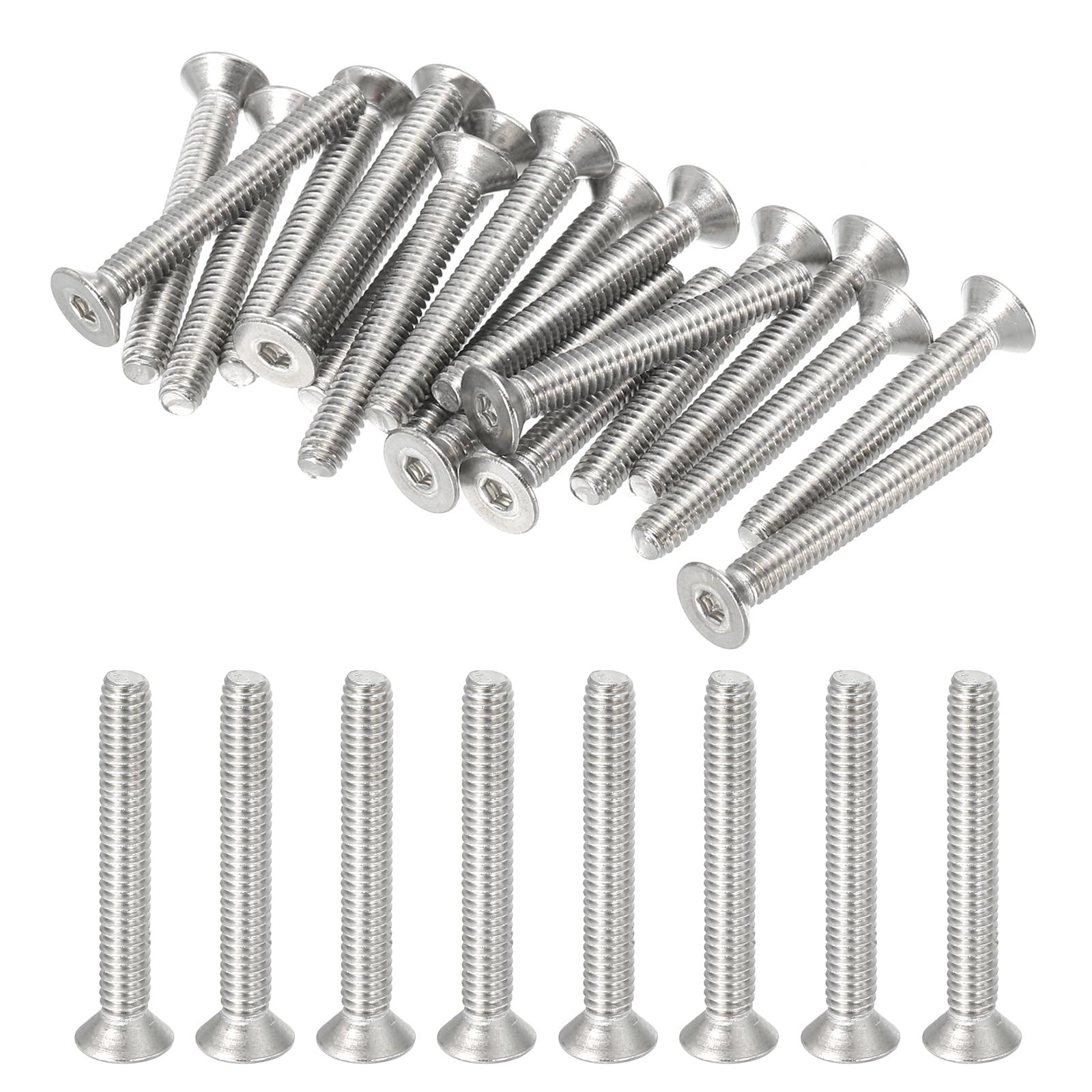 PATIKIL #8-32 x 1-1/4 Inch Flat Head Socket Cap Screws, 20 Pack 304 Stainless Steel Flat Countersunk Bolts Hex Socket Drive Machine Screws Full Thread Coarse Thread UNC Grade 6.8
