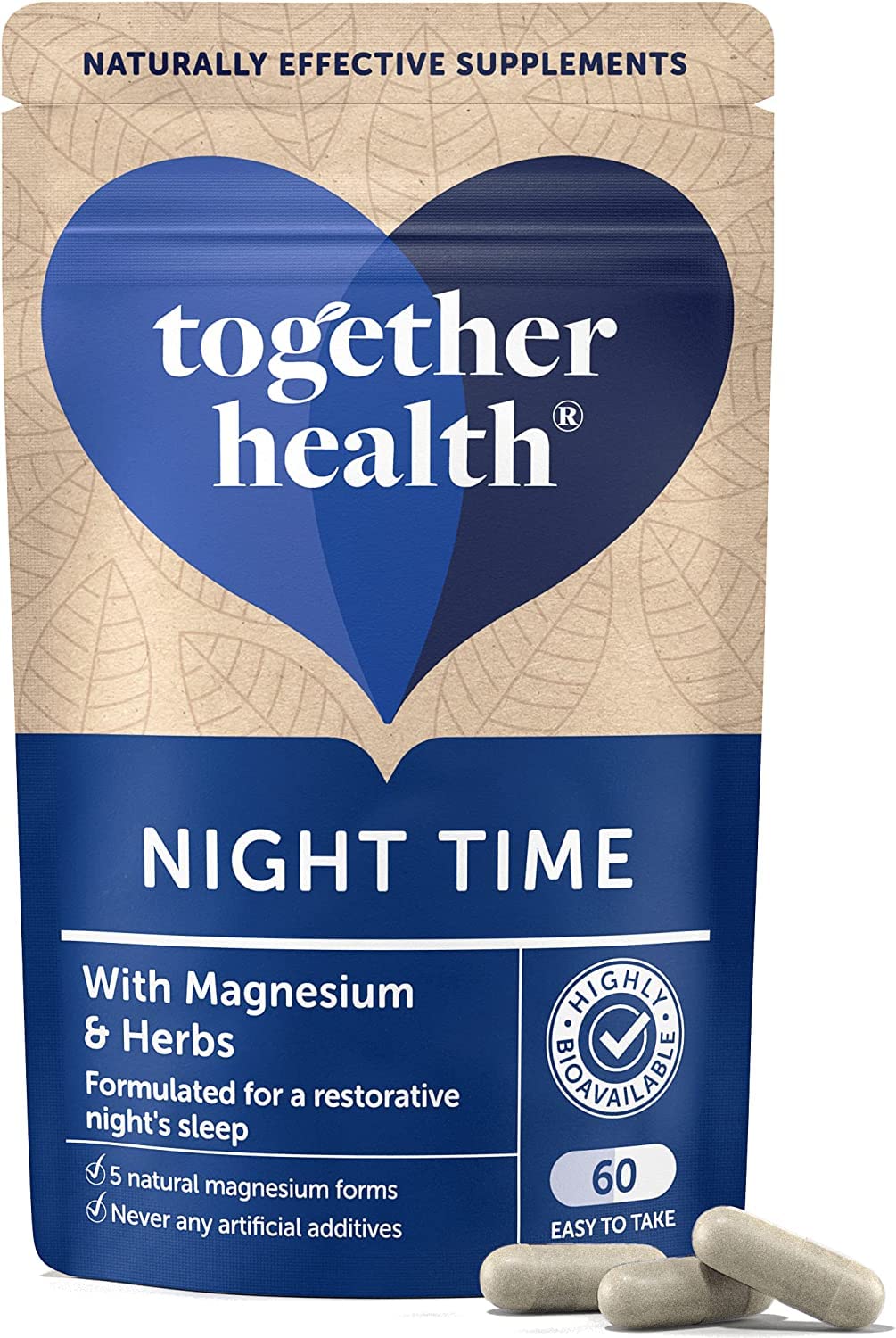 Night Time Complex – Together Health – Marine Magnesium – Griffonia & Hops Extracts – Vegan Friendly – Made in The UK - 60 Vegecaps