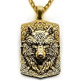 Yumikoo Wolf Viking Necklace for Men Copper Wolf Head Necklace Pendant for Men Golden Chain Unplated