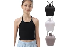 Attifall Girls Ribbed Crop Tank Top Pack Seamless Racerback Cami Tanks for Teen Girl Dance Athletic Cropped Tops