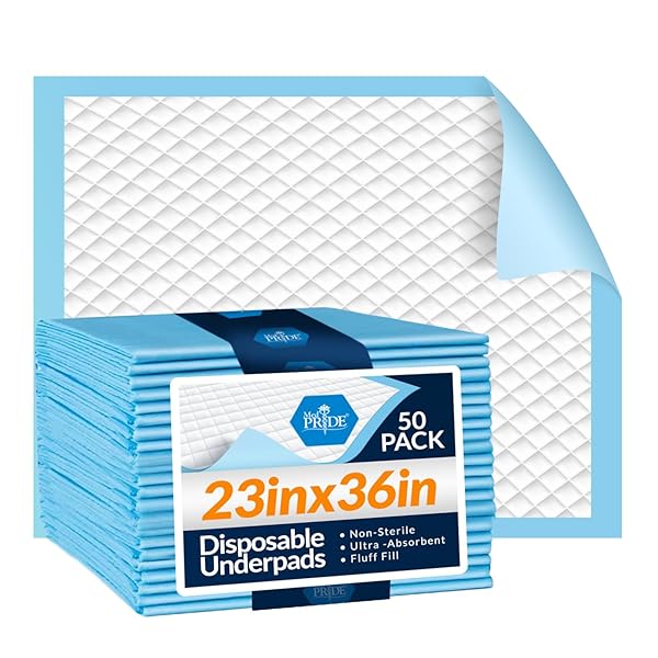 MED PRIDE DISPOSABLE UNDERPADS 23” X 36” (50-COUNT) INCONTINENCE PADS, CHUX, BED COVERS, PUPPY TRAINING | THICK, SUPER ABSORBENT PROTECTION FOR KIDS, ADULTS, ELDERLY | LIQUID, URINE, ACCIDENTS