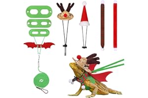 KINBOM Bearded Dragon Christmas Costume - 7pcs Clothes Accessories Set with Scarf, Santa Hat, Leash & Harness for Small Lizards - Green & Red