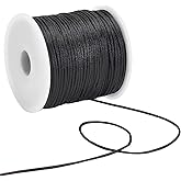 Black 1.5mm X 60 Yards Black Nylon Satin Cord Wind Chime Cord Replacement Necklace String for Bracelet Jewelry Making Macrame Waxed Cord Trim Cord Multi-Use Silk Cord for Lanyards, Braided Beading