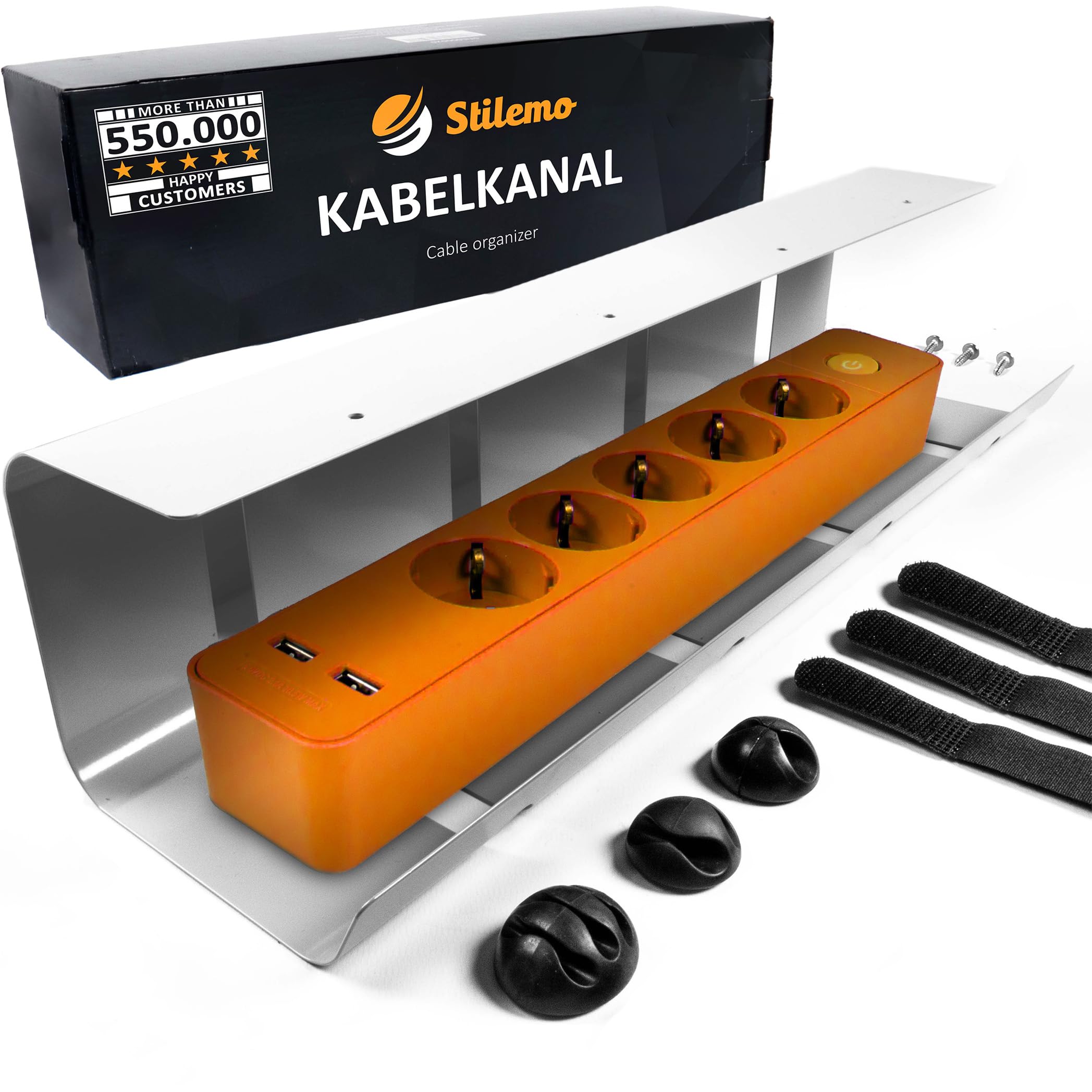 Stilemo Cable Management Under Desk Tray, Pack of 1, Ultra sturdy Wire Organiser Storage, Keeps Wires Tidy, Carbon Steel Holds Upto 5kg, 43 X 12 X 10cm Kit, Under Desk Cable Management Kit, Grey — image 1