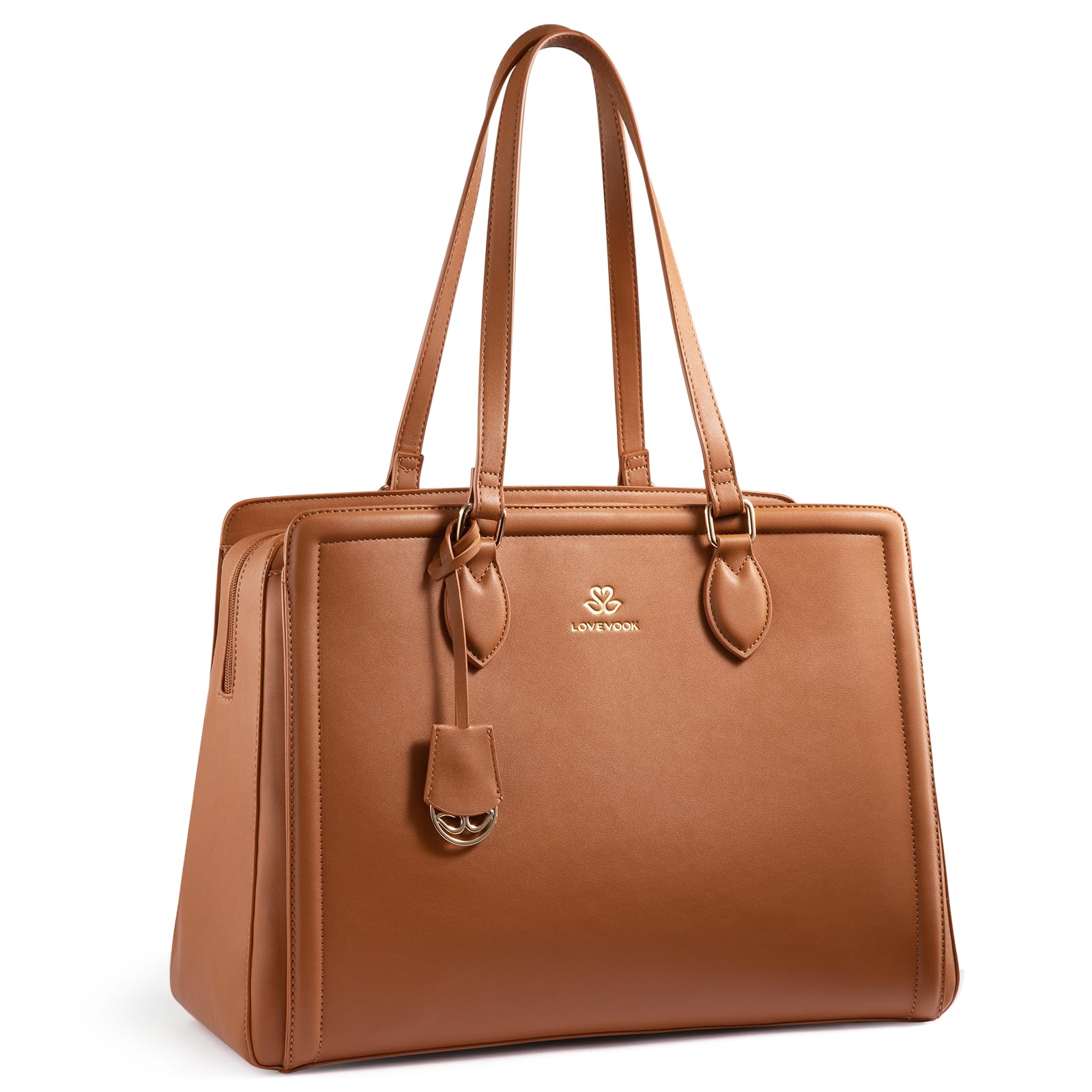 Photo 1 of LOVEVOOK Laptop Tote Bag for Women,15.6 Inch Waterproof PU Leather Work Bag, Professional Computer Bags Business Office Work Briefcase Handbag Purse Shoulder, Office Gifts for Women, Brown